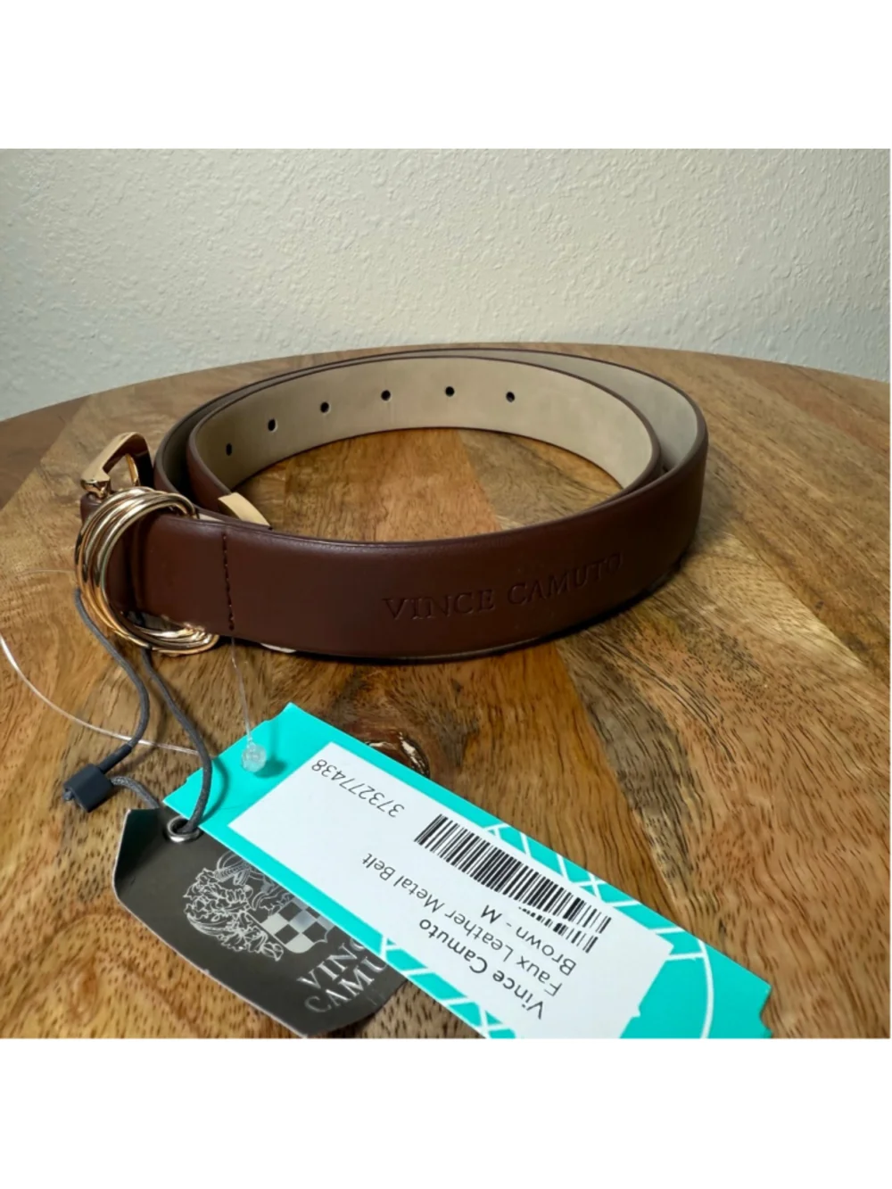 Women's Vince Camuto Brown Faux Leather Metal Belt